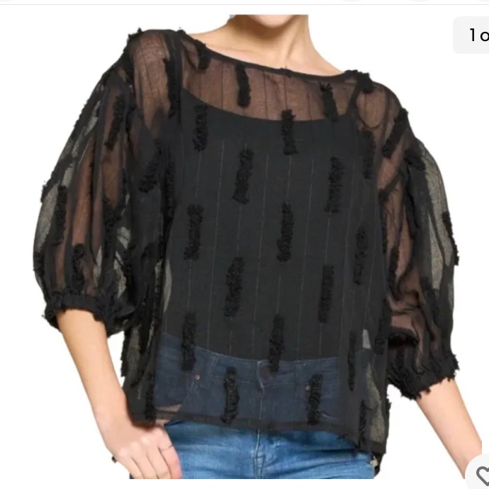 Nwt Know One Cares Nordstrom’s Sheer Blouse Size Small Black Puffy Sleeves